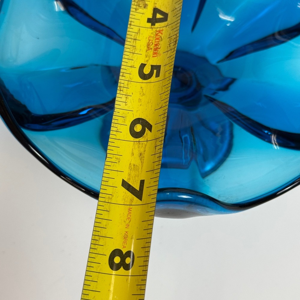 Viking Glass Blue Epic Bluenique Petal Compote Pedestal Bowl MCM Vintage 7" - Picture 4 of 7